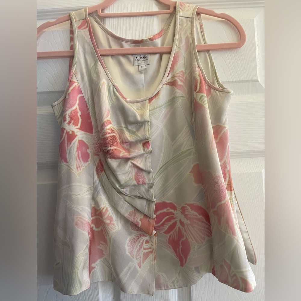 Giorgio Armani Collezioni Women's Pink and Cream Floral Silk Blouse 6